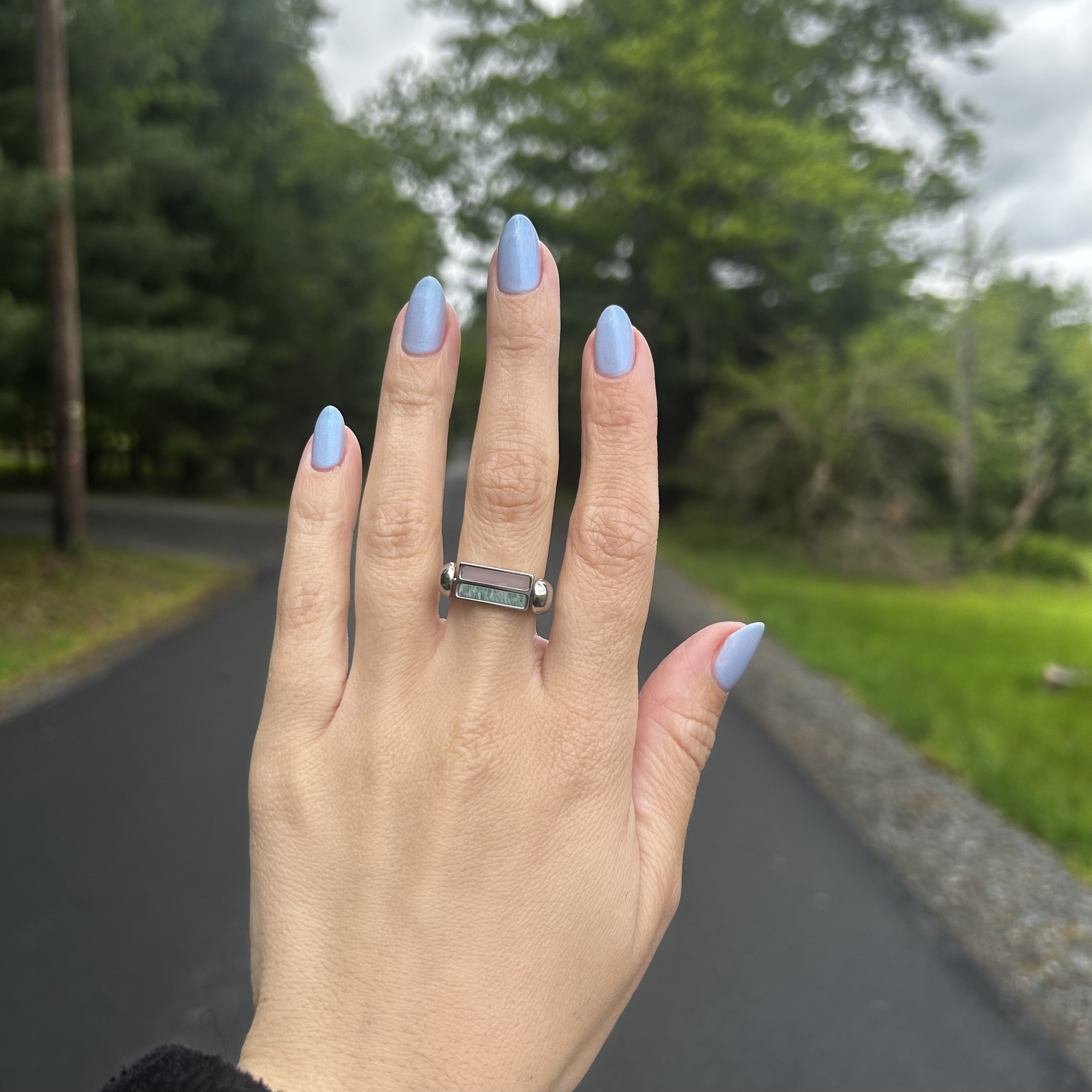 Amazonite and Pink Opal SoulStack fidget ring lifestyle photo