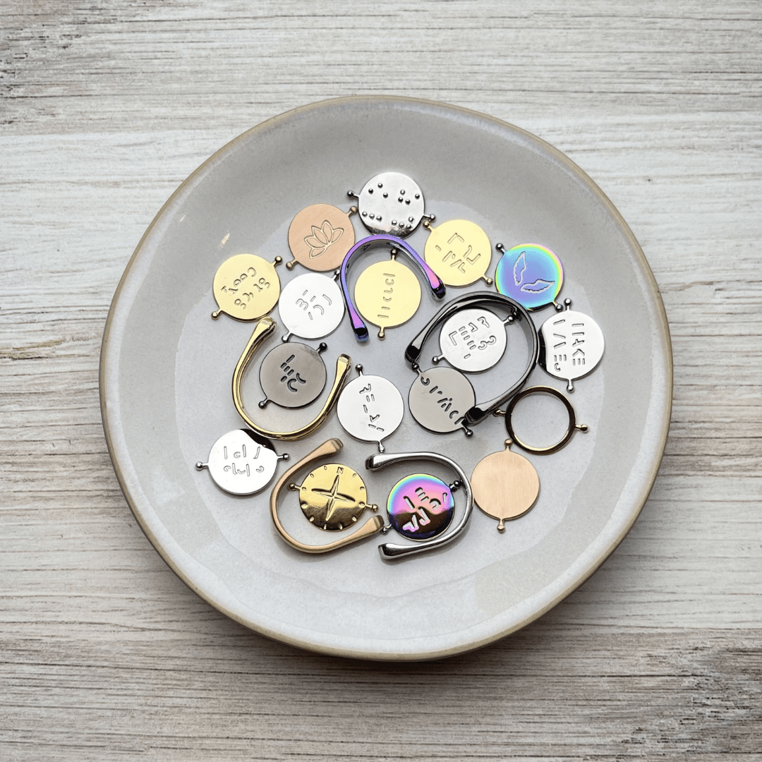 classic collection spinners in a white dish on a rustic white wood background
