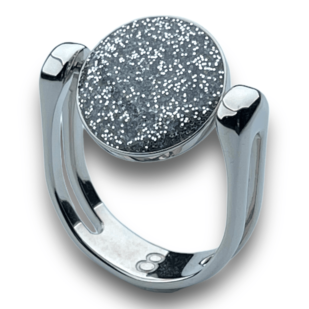 Silver Circle-Shaped Glitter Fidget Ring