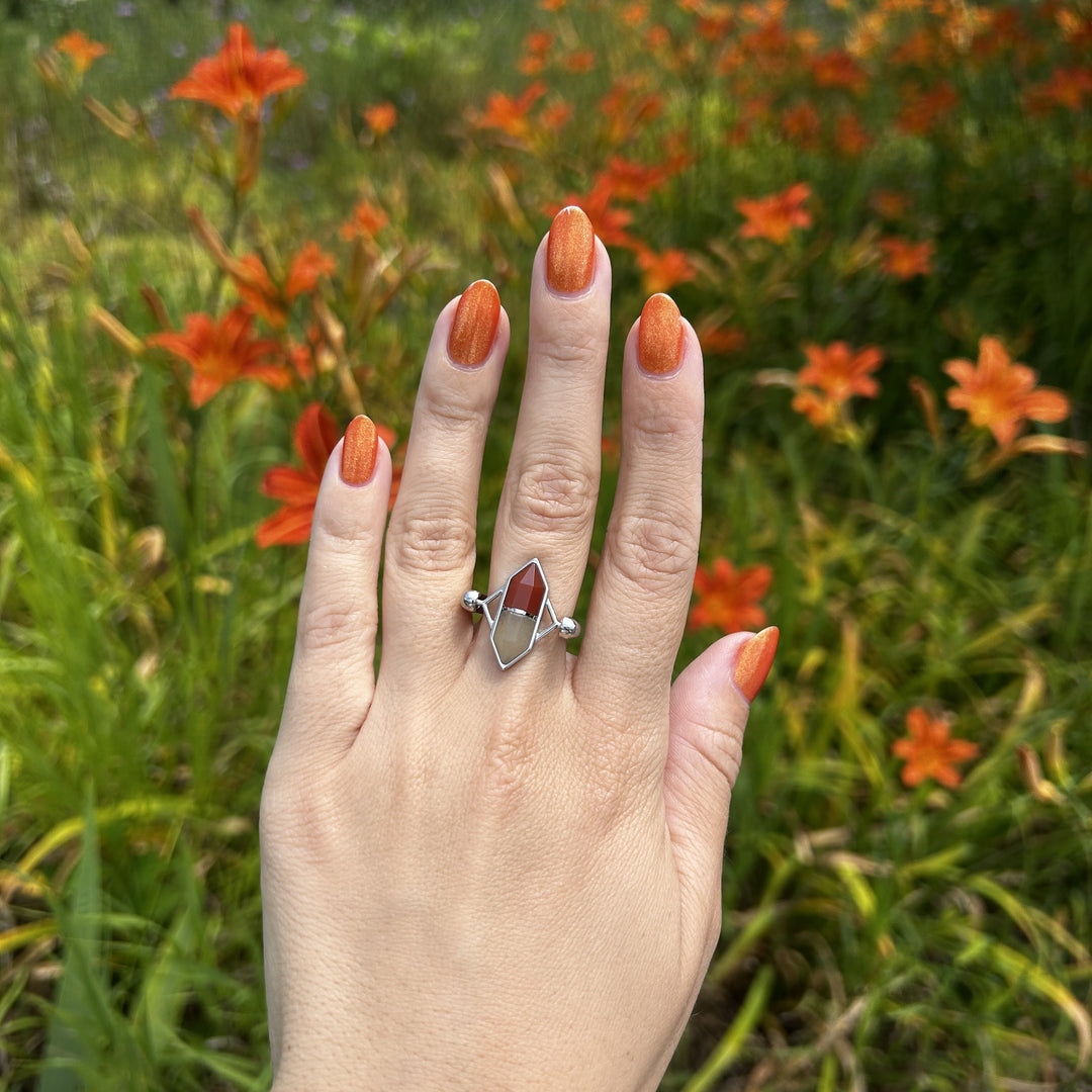 Lifestyle photo of Carnelian and Yellow Aventurine Crystal Pair