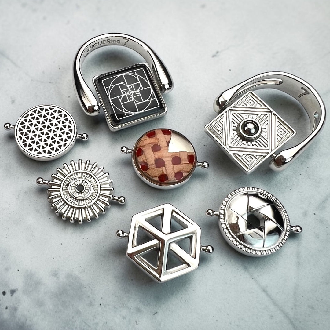 Lifestyle photo of math-inspired fidget jewelry