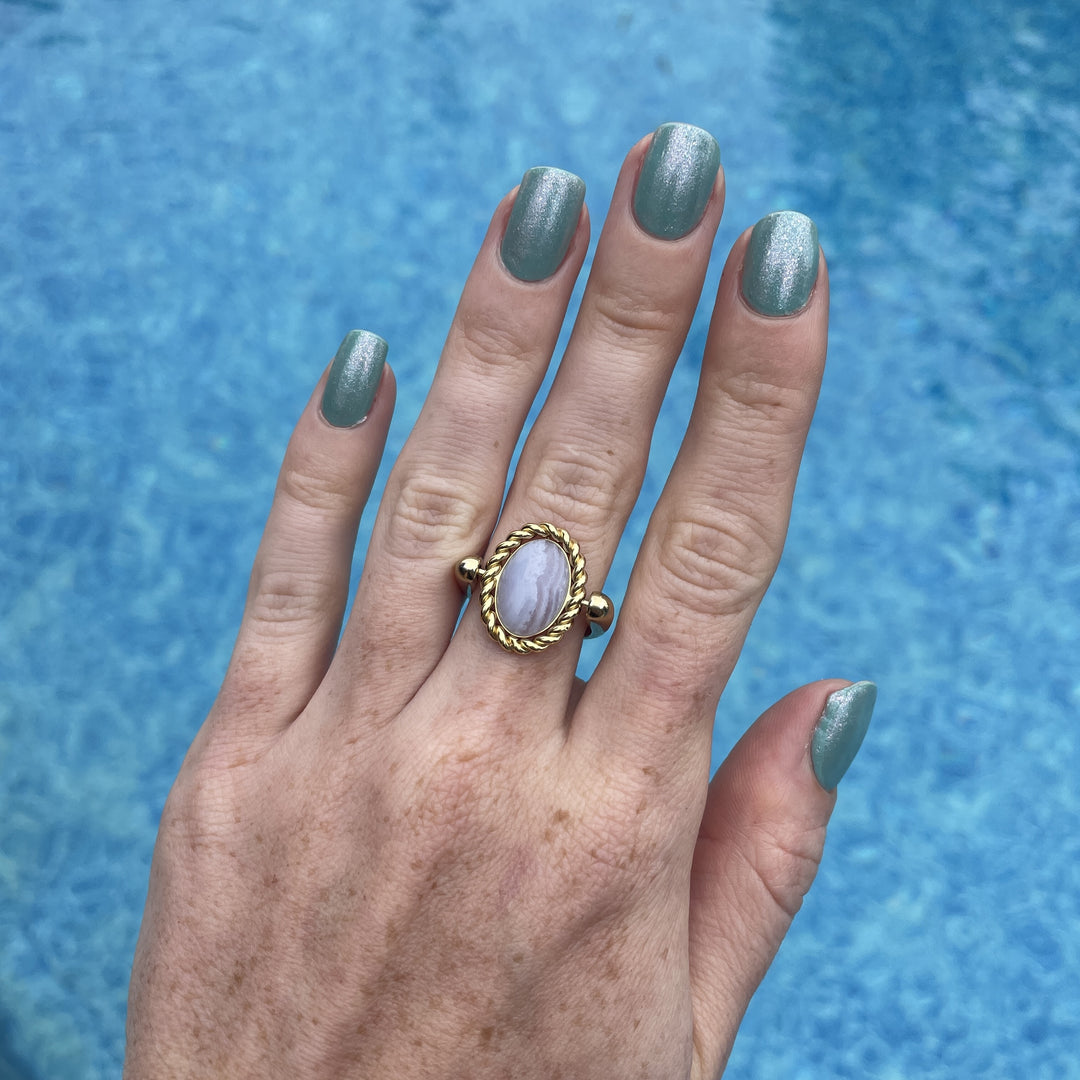Blue Lace Agate Rope Bezel Oval Element - CK Collection
