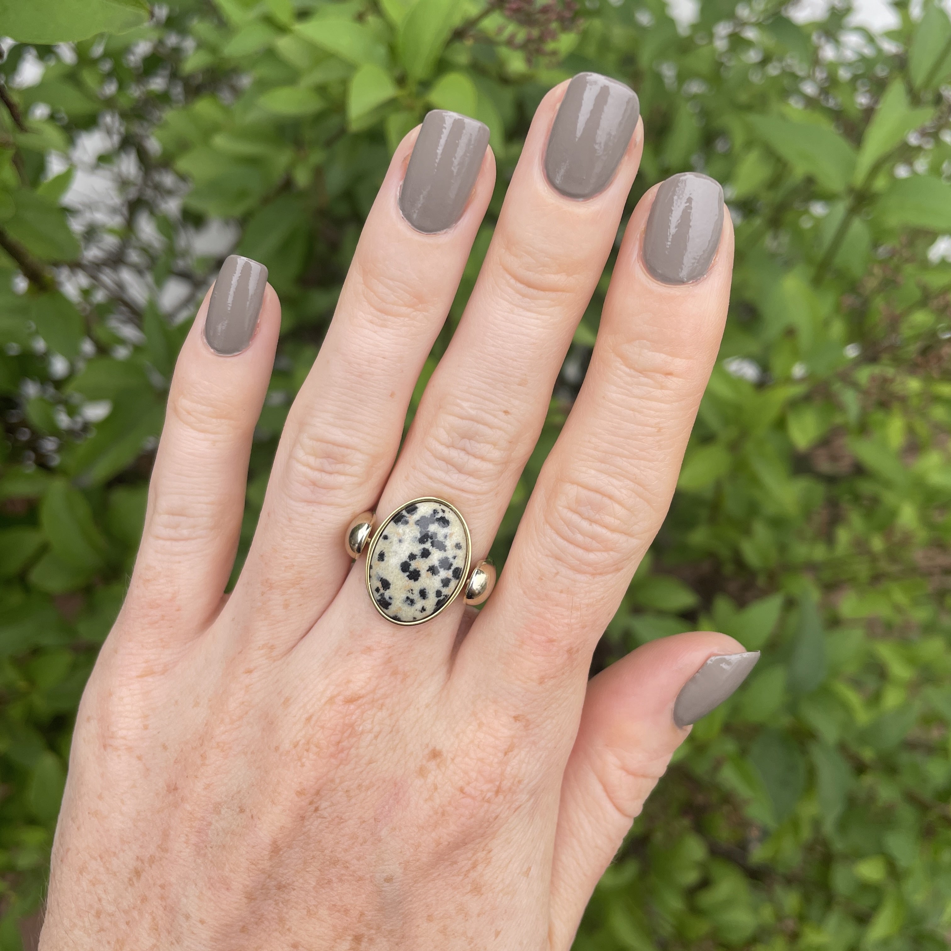 Dalmatian Jasper Stone Spinner | Joyful Crystal Now in Oval