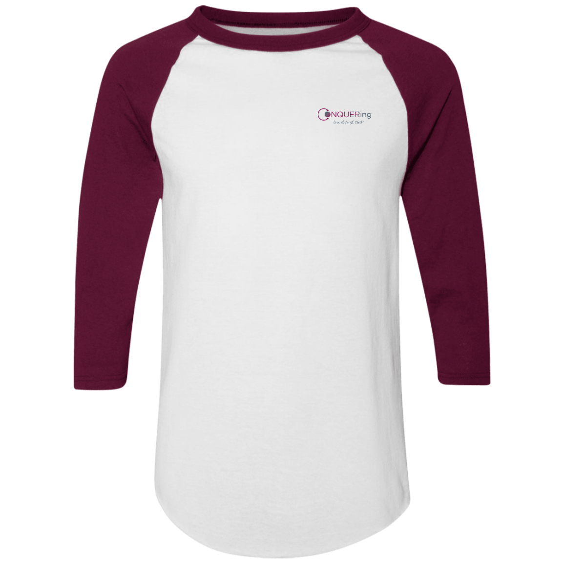 CONQUERing "love at first click" color-block raglan shirt