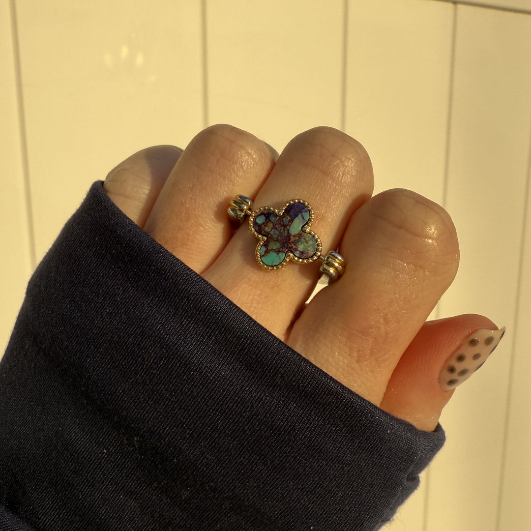 "Sea Under Purple Skies" Mosaic Stone Quatrefoil Element