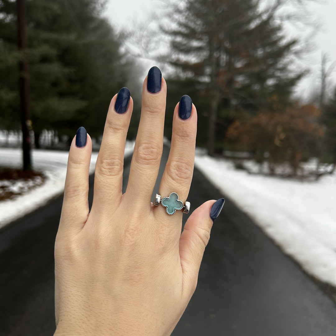 Rose Gold Simulated Aquamarine Quatrefoil Element