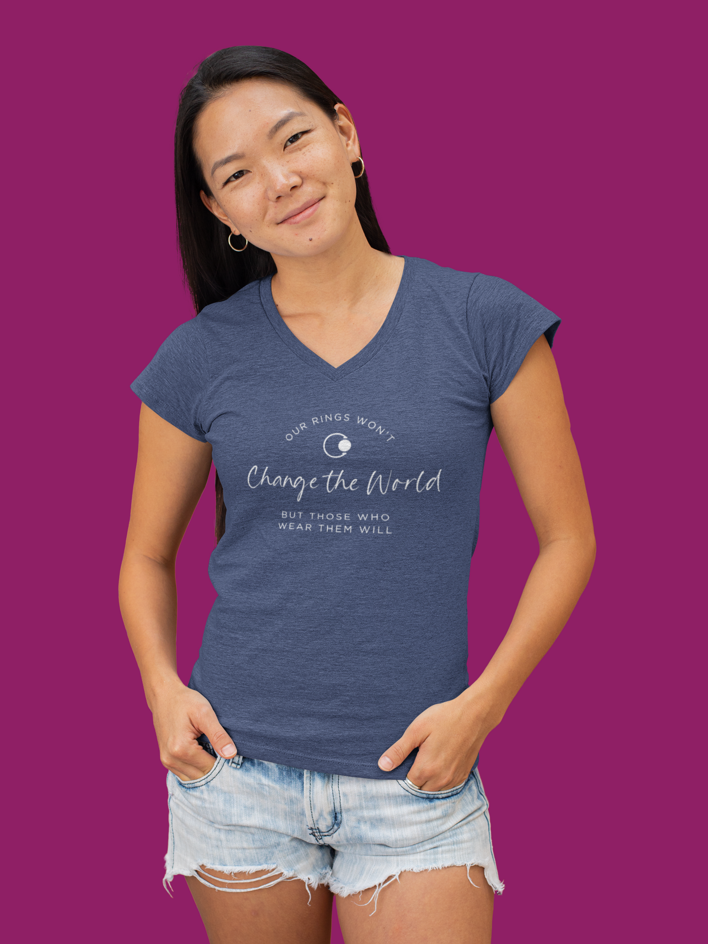 Ladies v-neck - raspberry fleck or heathered navy