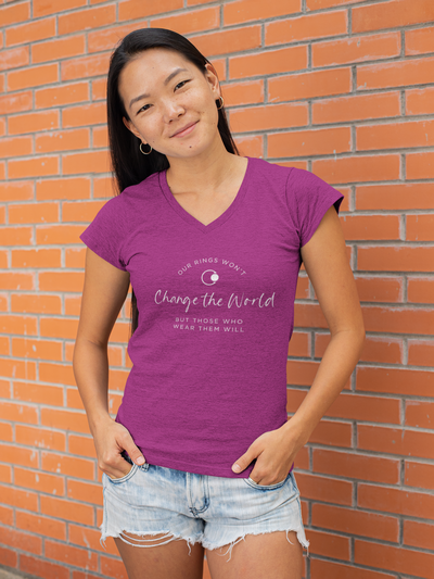 Ladies v-neck - raspberry fleck or heathered navy