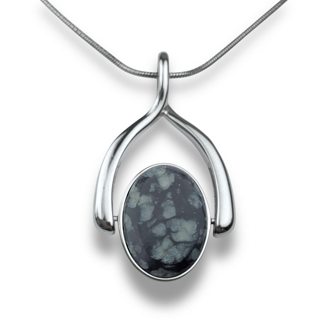 Oval Crystal Wishbone Necklace