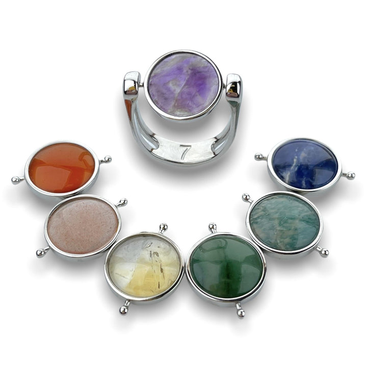 Deluxe Crystal Chakra 7 in 1 Fidget Ring Gift Set
