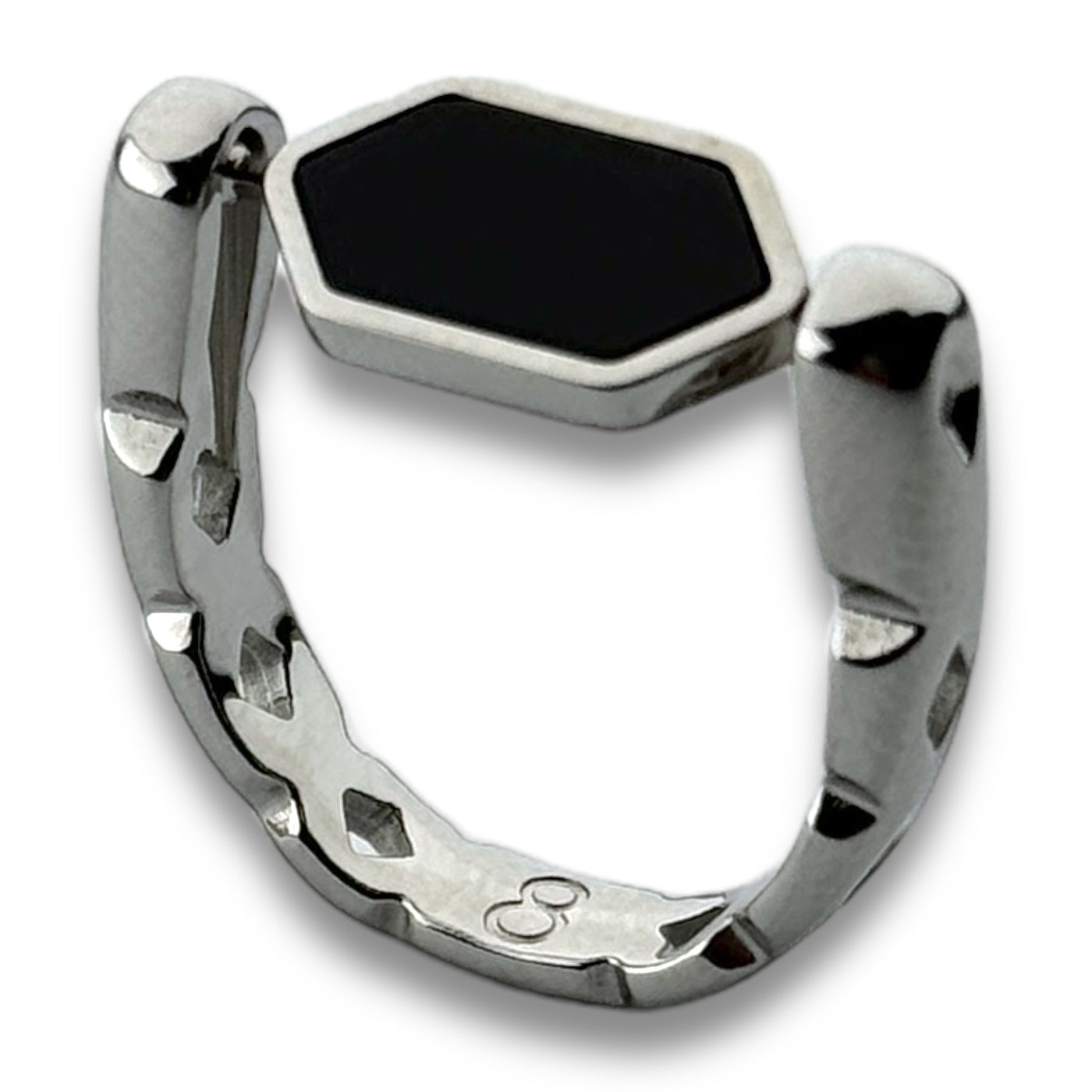 Silver CrownCut Crystal Hexbar Fidget Ring