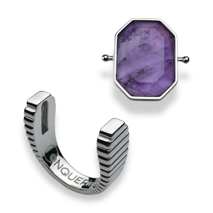 Silver ViaDeco™ Octangle™ Crystal Fidget Ring