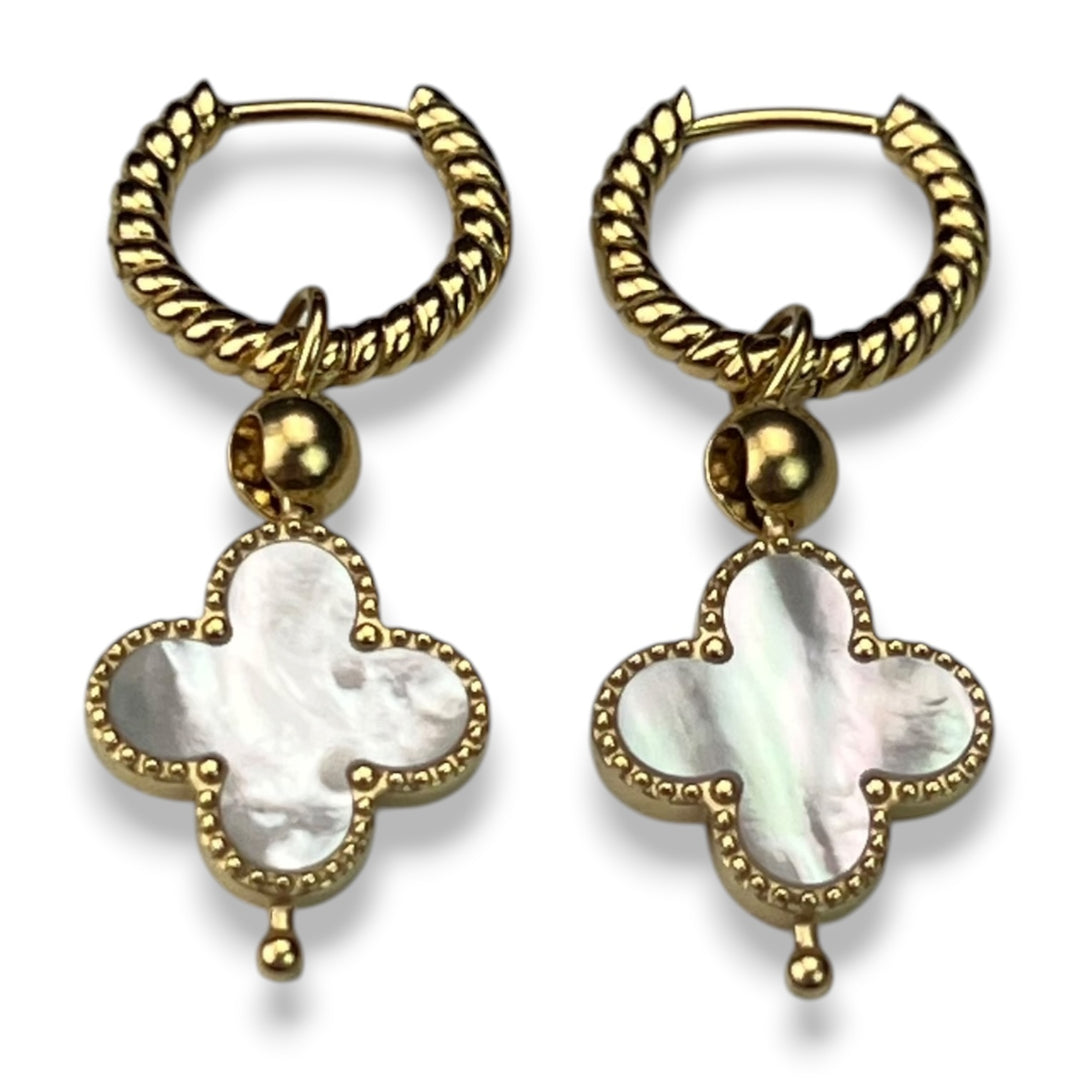 Willow Twist Earrings with Mother of Pearl Quatrefoil