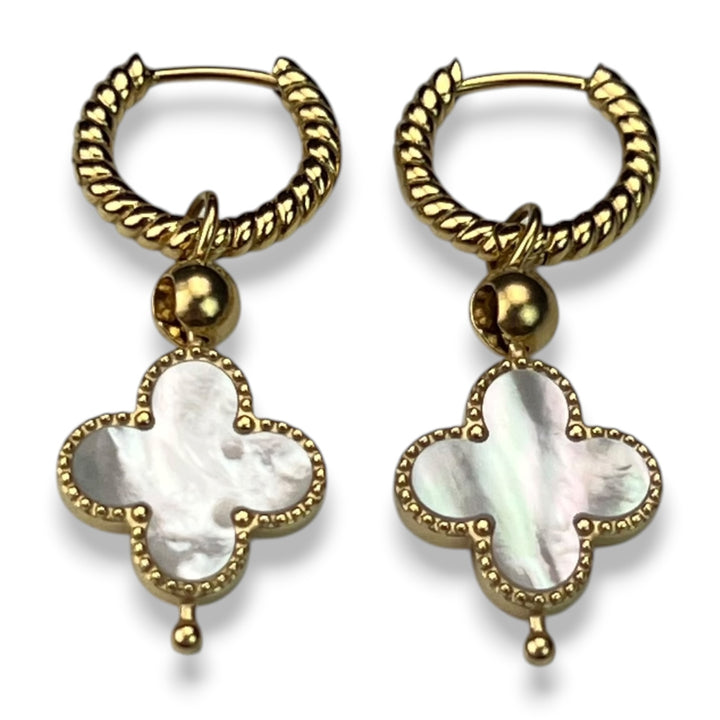 Willow Twist Earrings with Mother of Pearl Quatrefoil