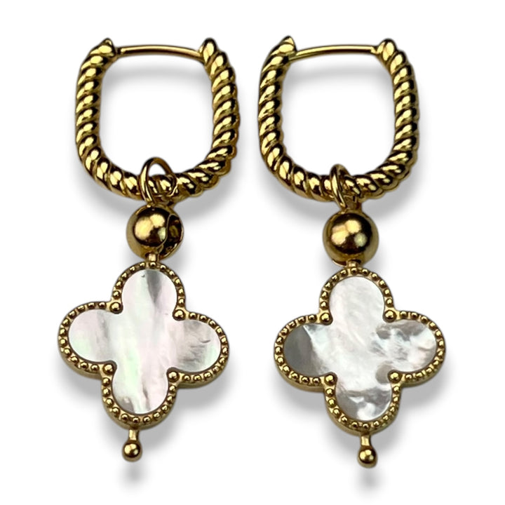 Willow Twist Earrings with Mother of Pearl Quatrefoil