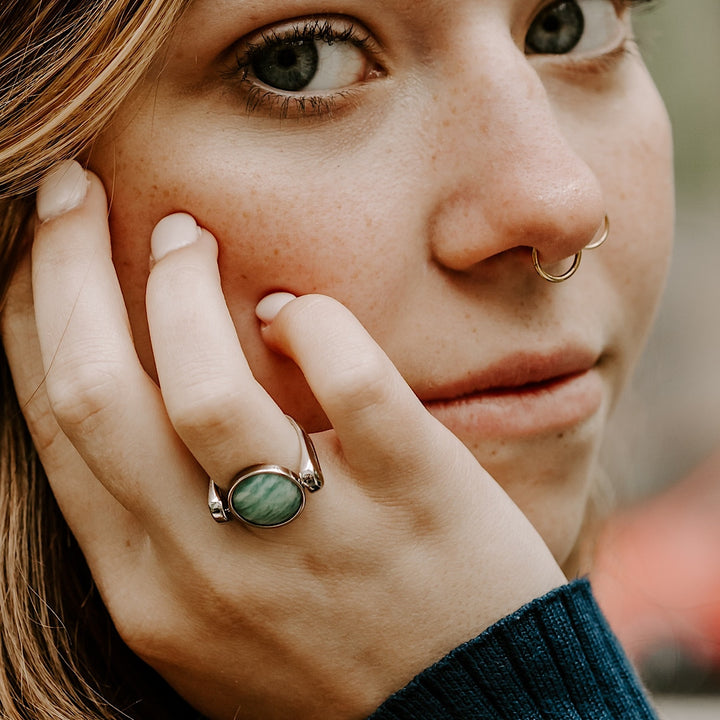 Sterling Silver, Amazonite and rock crystal bead ring, spinning bead ring, hot size 0