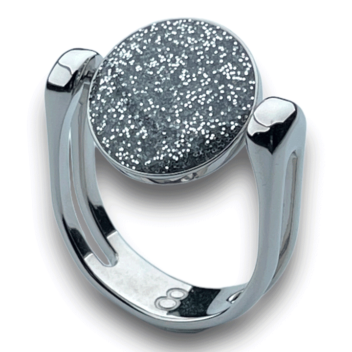 Silver Circle-Shaped Glitter Fidget Ring